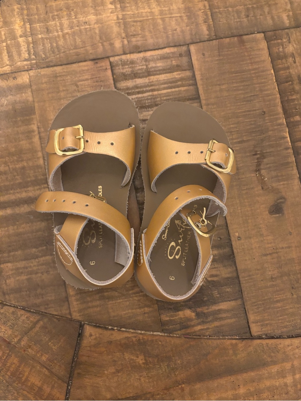 Kids Tan Leather Buckle Sandals
